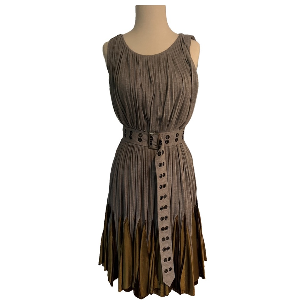 Max Azria dress grey olive flowy well made with belt